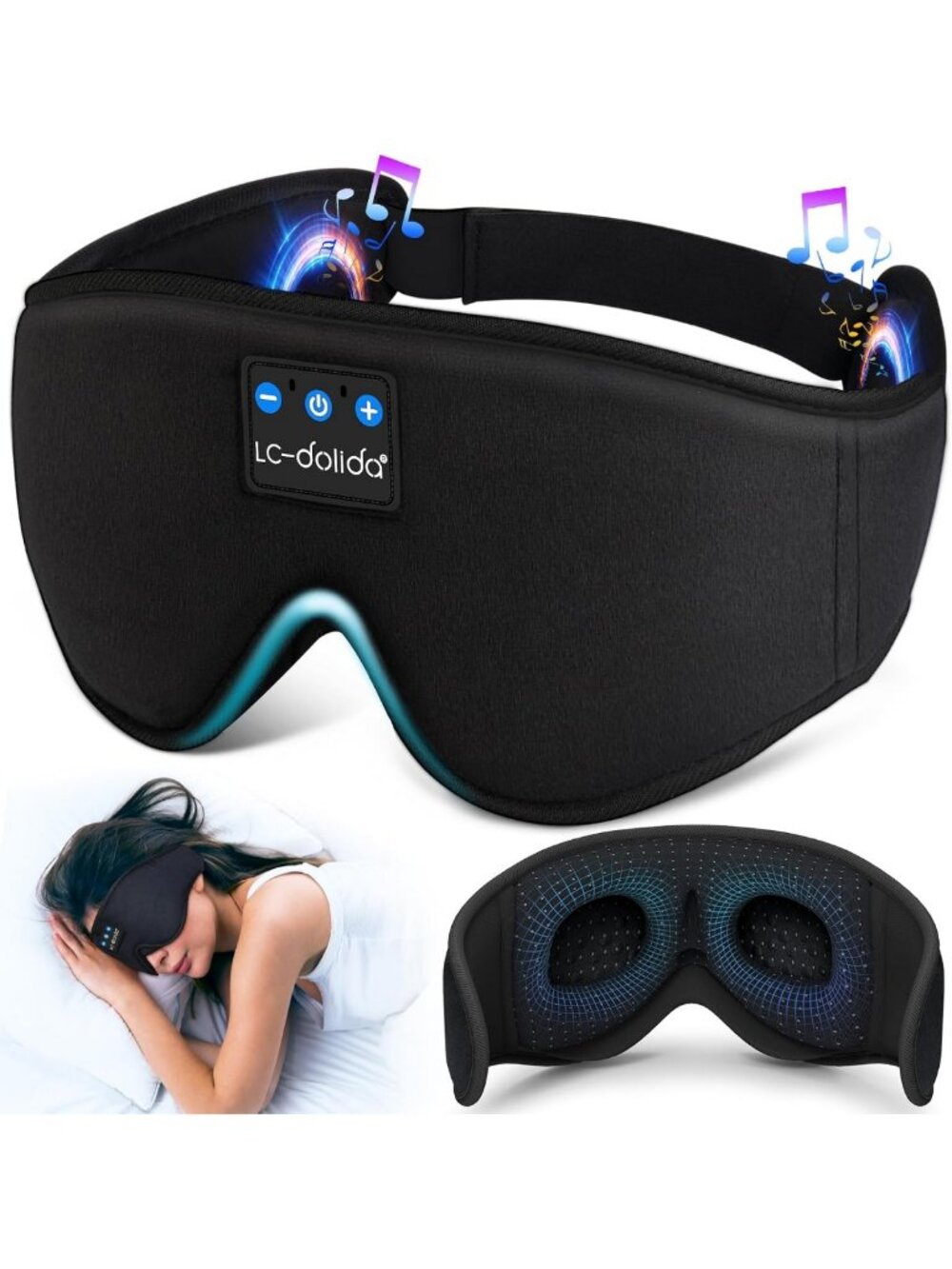 Bluetooth Sleep Mask with Headphones, 3D Eye Mask for Side Sleepers, Ultra-Thin